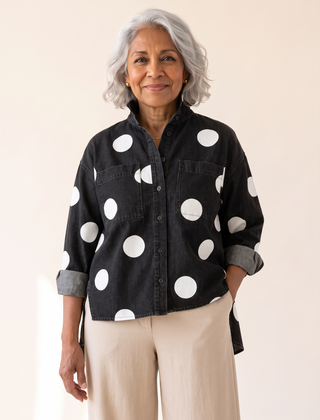 Pollie polka dot denim top in black