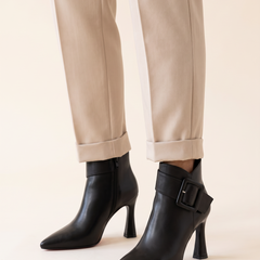 Emilie buckle ankle boots in black, front view