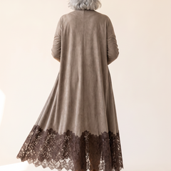 Porzia faux suede maxi dress with lace hem, back view
