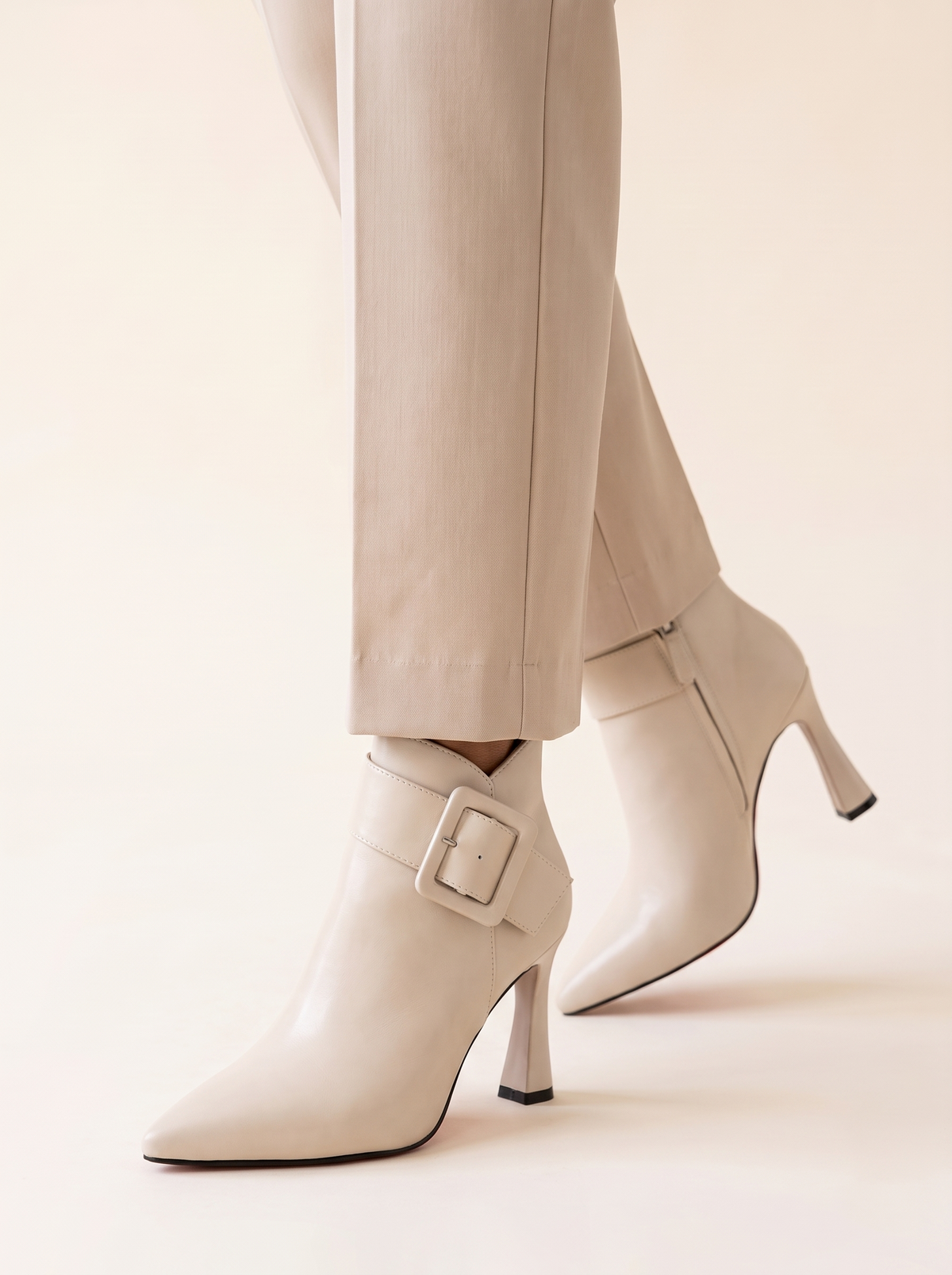 Emilie buckle ankle boots in beige