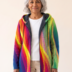 Rosalia Artistic Hooded Cardigan Green Multicolor front