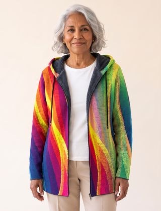 Rosalia Artistic Hooded Cardigan Green Multicolor front