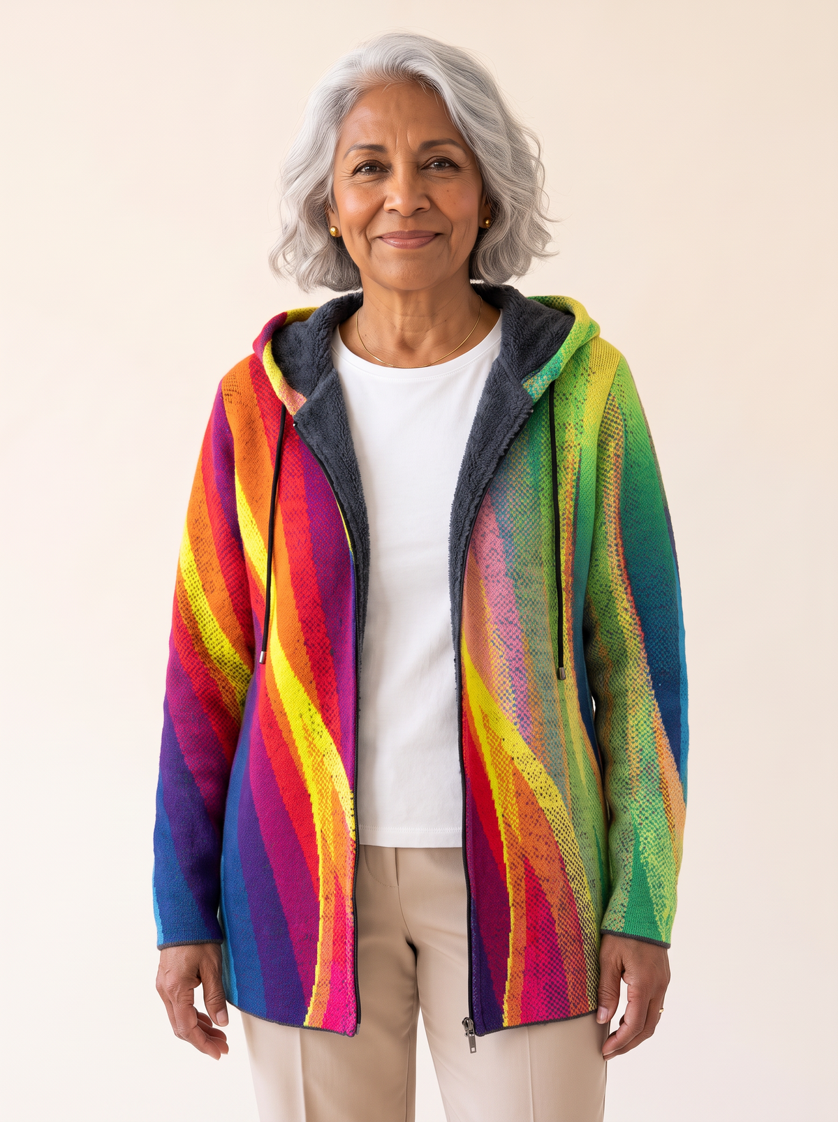 Rosalia Artistic Hooded Cardigan Green Multicolor front