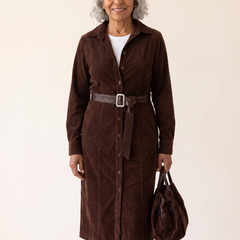 Adelina Suede Look Belted Midi Dress Dark Brown front