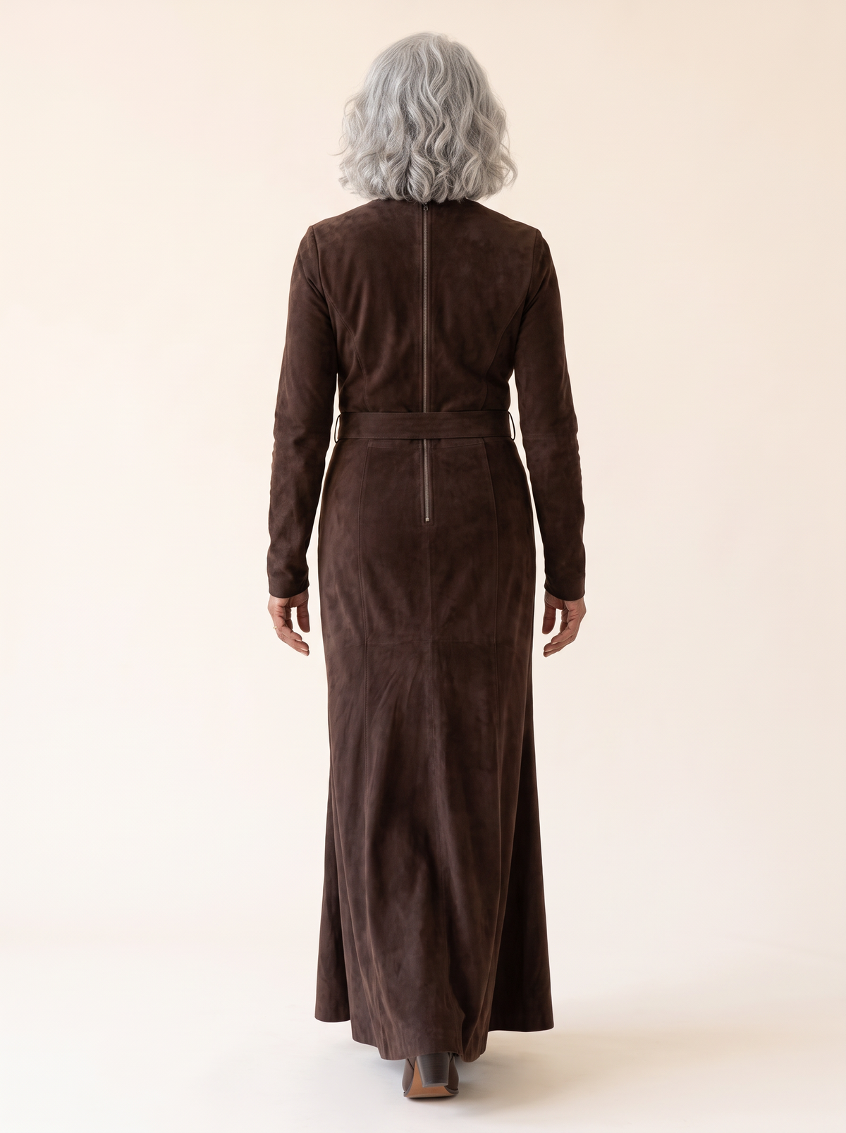 Claudia Belted Brown Maxi Dress back