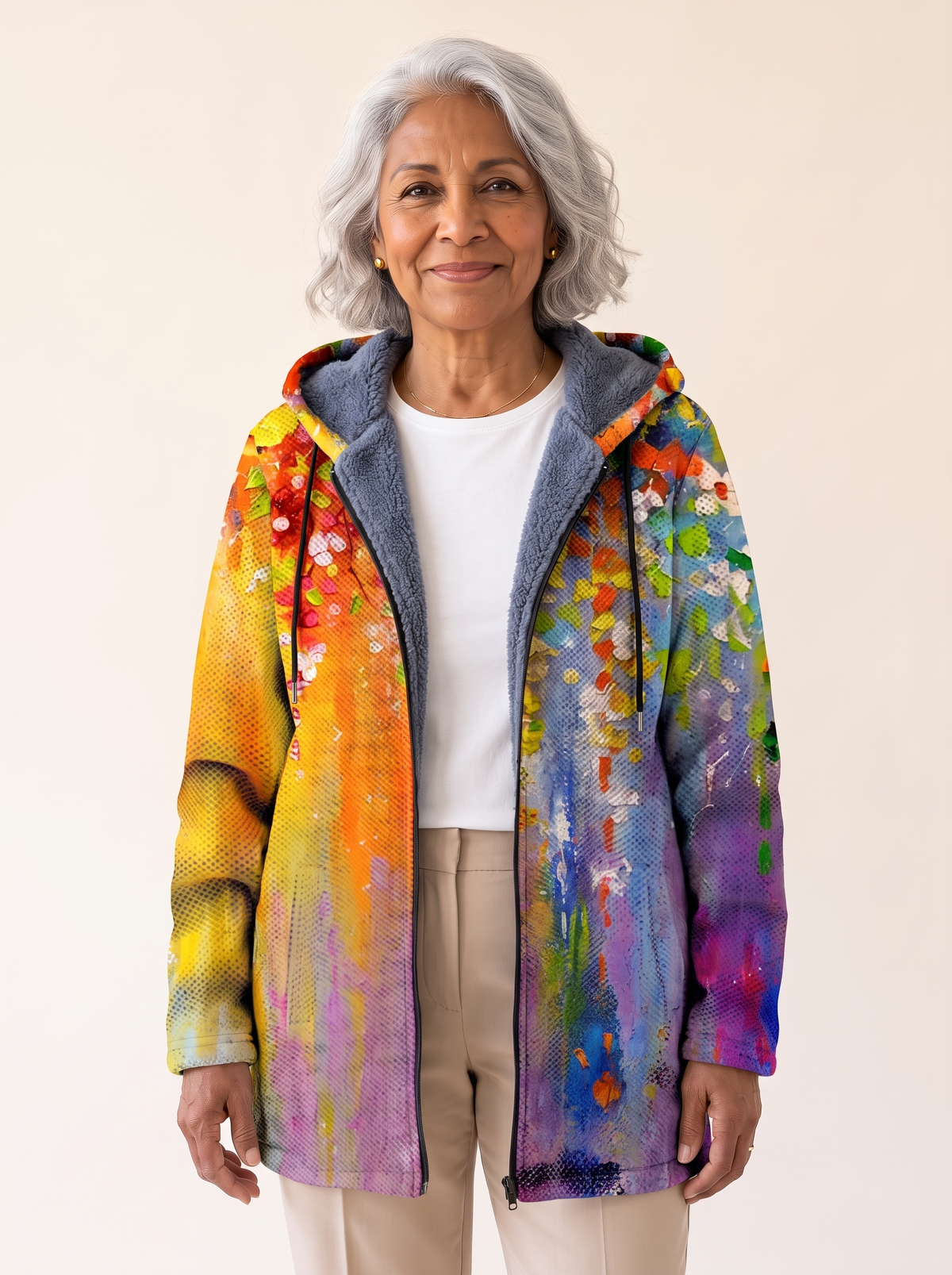Rosalia Artistic Hooded Cardigan Rainbow front