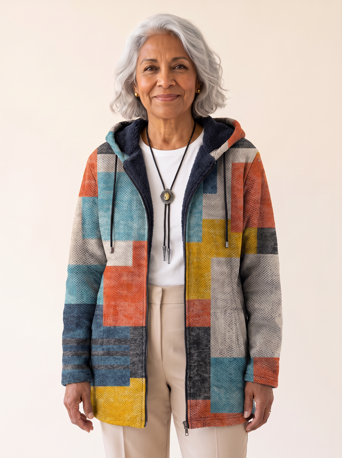 Rosalia Artistic Hooded Cardigan Blue Multicolor front