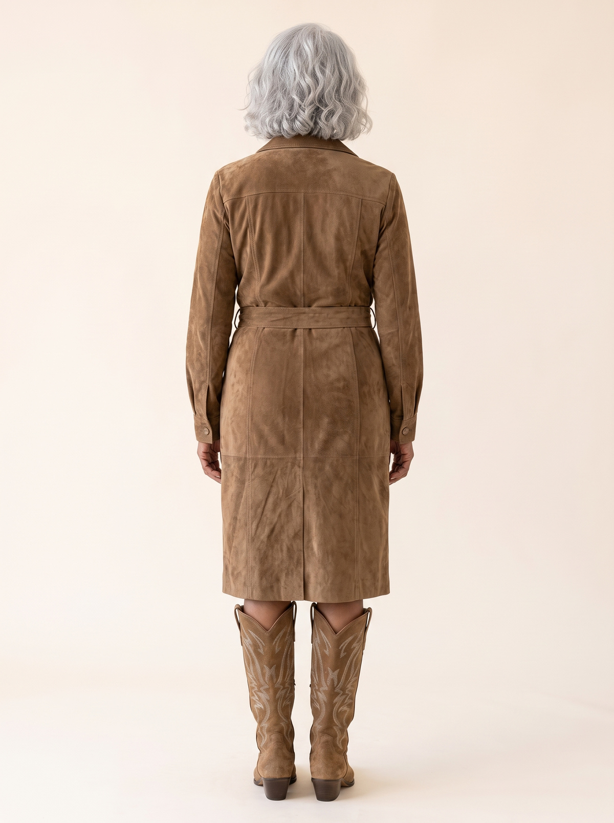 Adelina Suede Look Belted Midi Dress Brown back