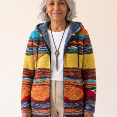 Rosalia Artistic Hooded Cardigan Retro Print front