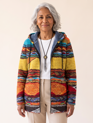 Rosalia Artistic Hooded Cardigan Retro Print front
