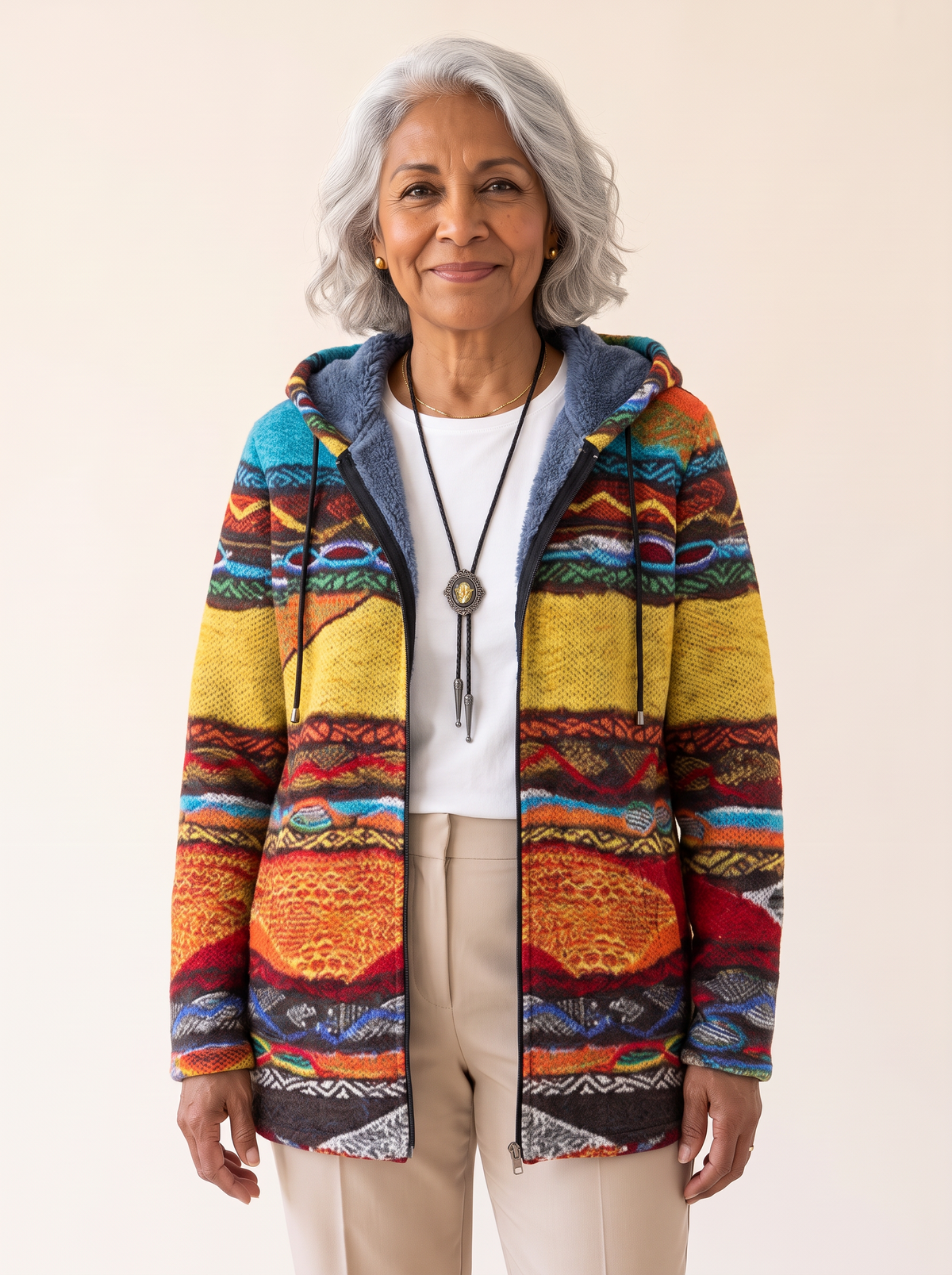 Rosalia Artistic Hooded Cardigan Retro Print front
