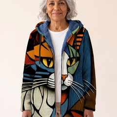 Rosalia Artistic Hooded Cardigan Cat Print front
