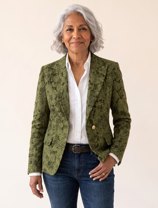 Loretta Jacquard Fitted Blazer Green front