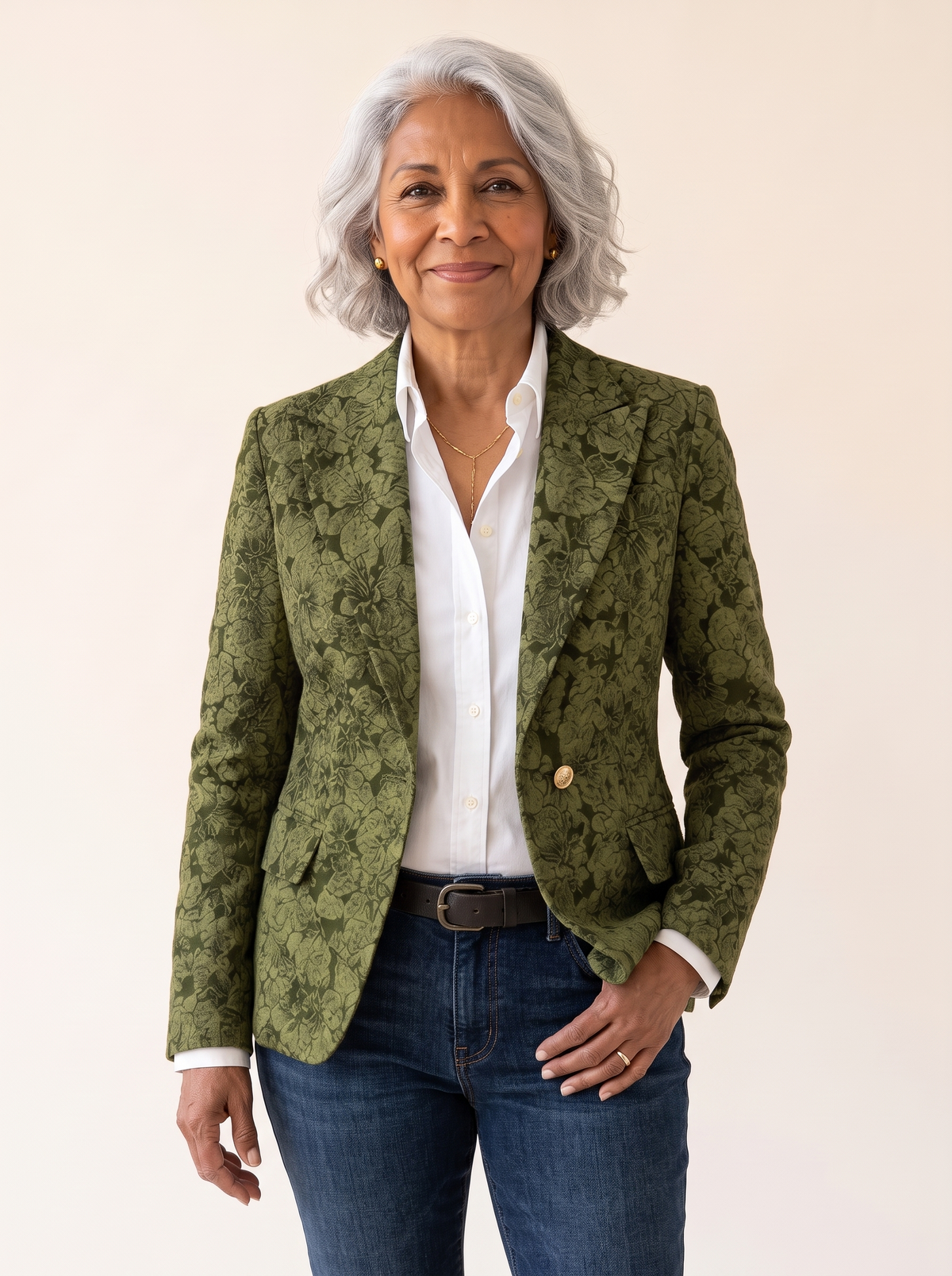 Loretta Jacquard Fitted Blazer Green front