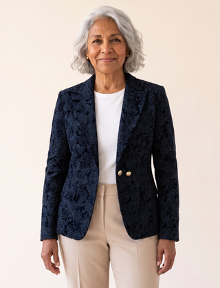 Loretta Jacquard Fitted Blazer Blue front