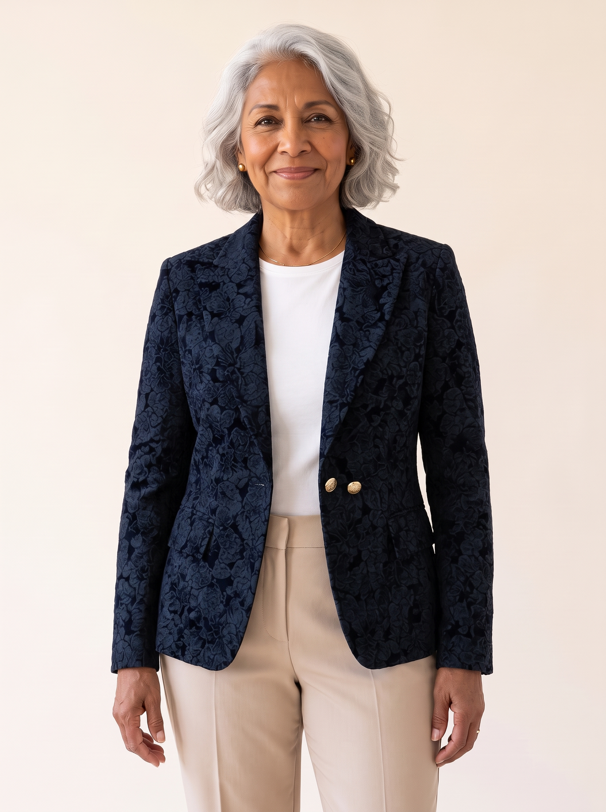 Loretta Jacquard Fitted Blazer Blue front