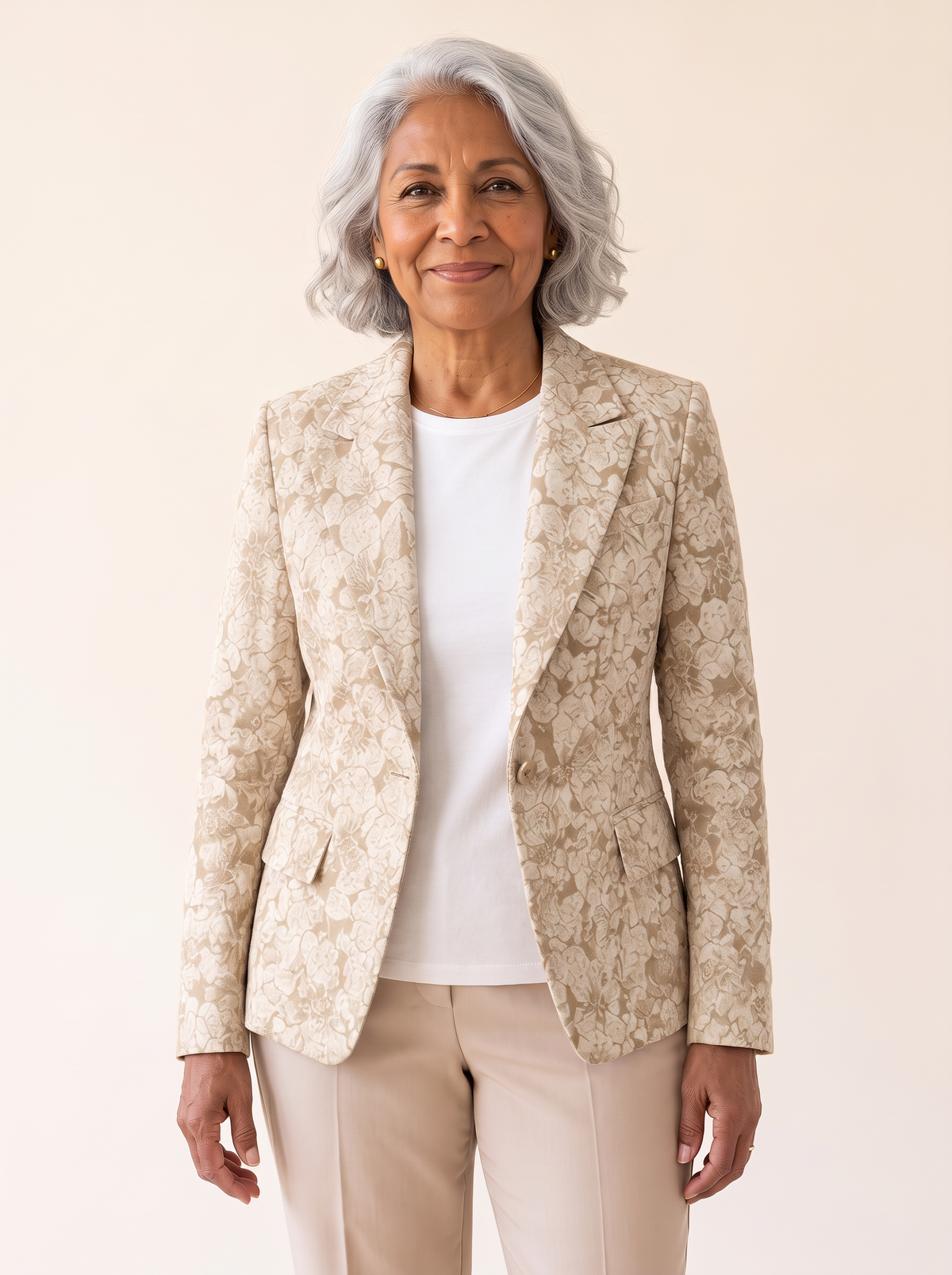 Loretta Jacquard Fitted Blazer Beige front
