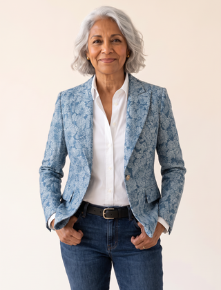 Loretta Jacquard Fitted Blazer Light Blue front