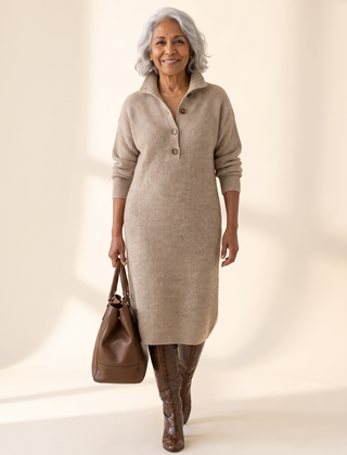 Helena Ribbed Midi Dress Khaki front