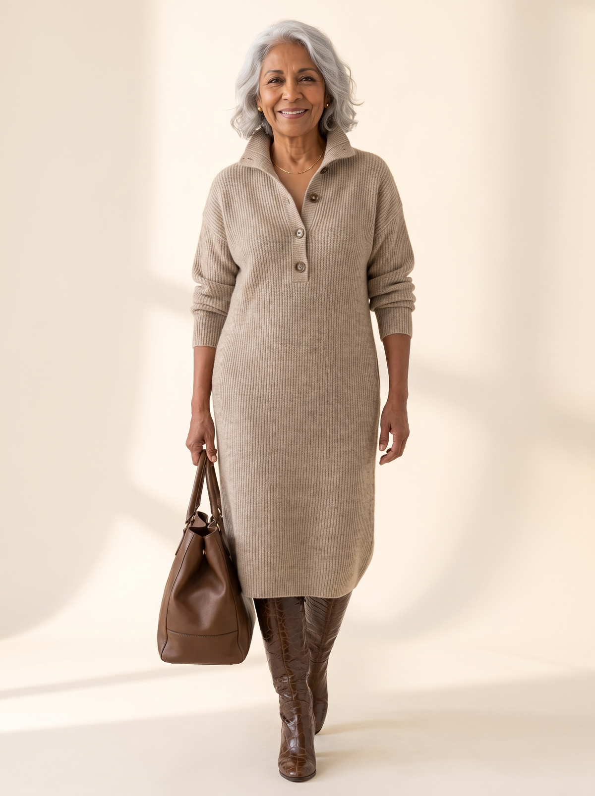 Helena Ribbed Midi Dress Khaki front