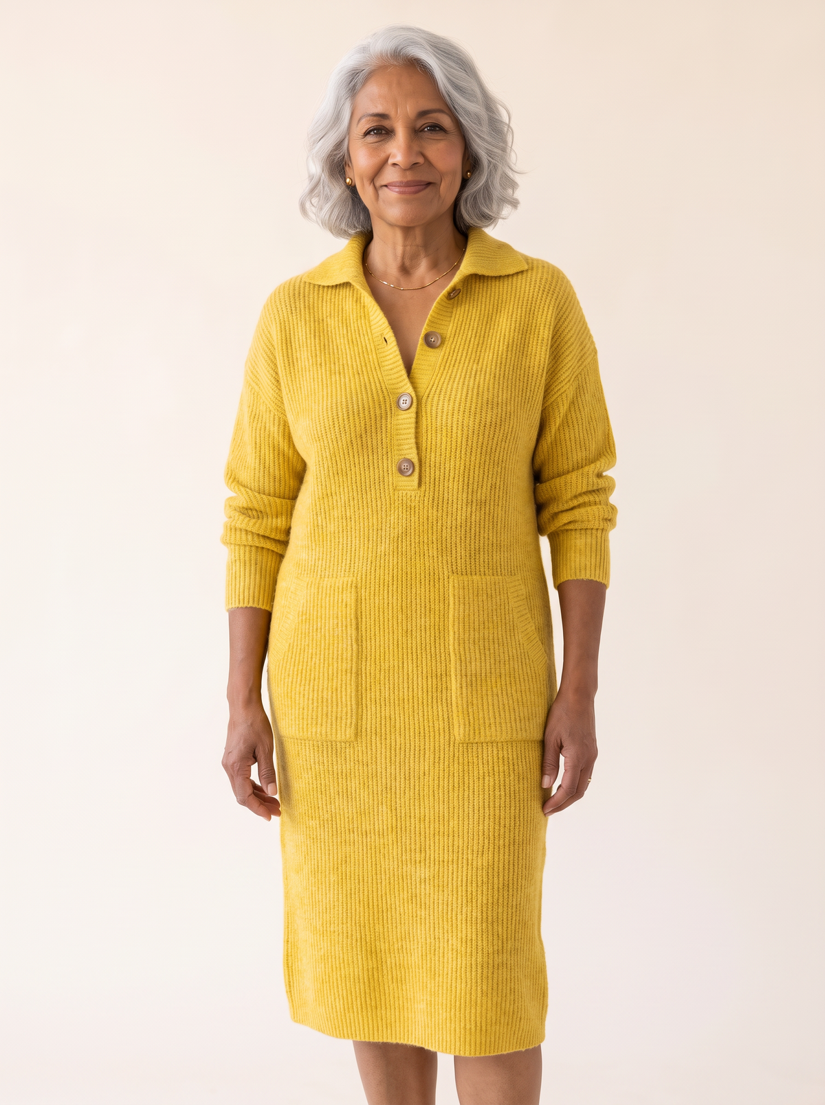 Helena Ribbed Midi Dress Yellow front