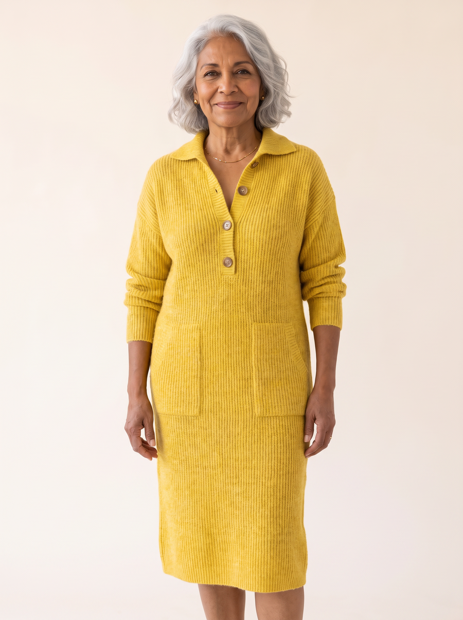 Helena Ribbed Midi Dress Yellow front