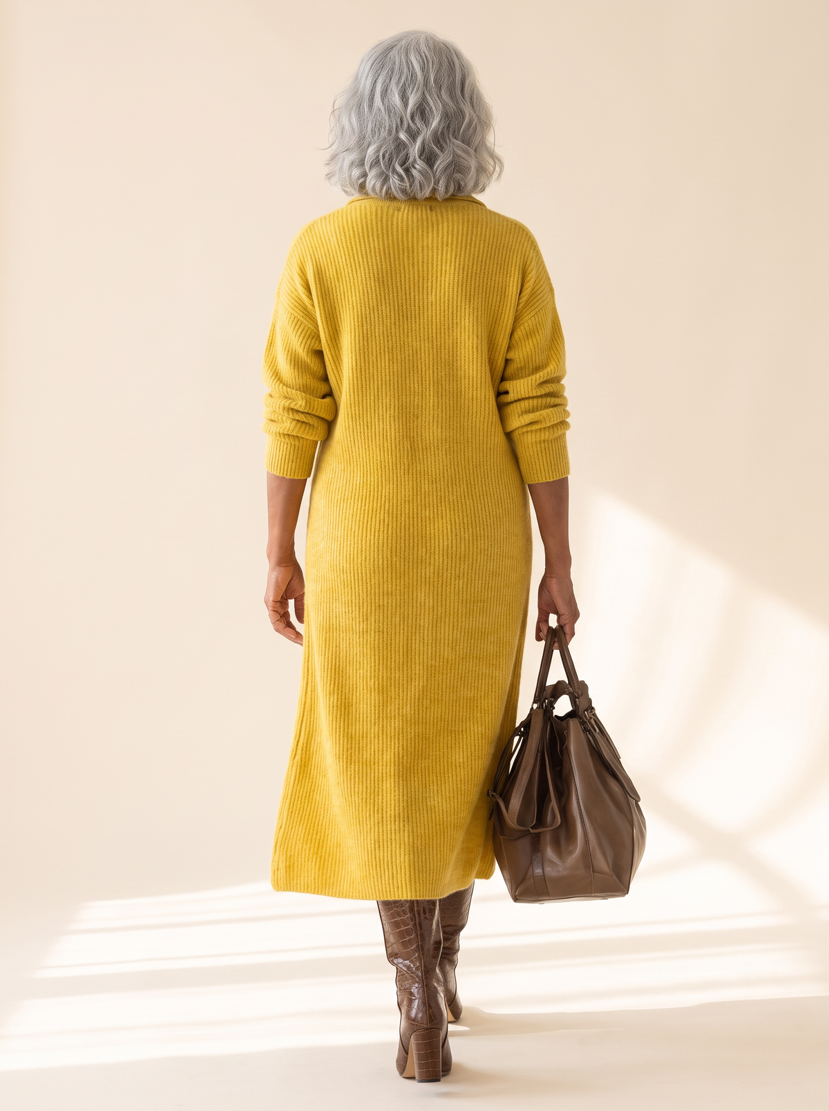 Helena Ribbed Midi Dress Yellow back