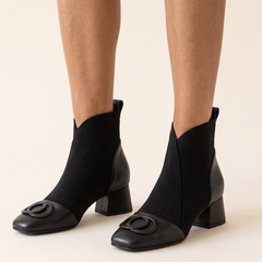 Savannah Leather Look Square Toe Ankle Boots Black front