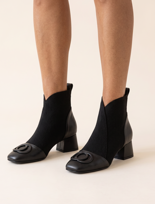 Savannah Leather Look Square Toe Ankle Boots Black front