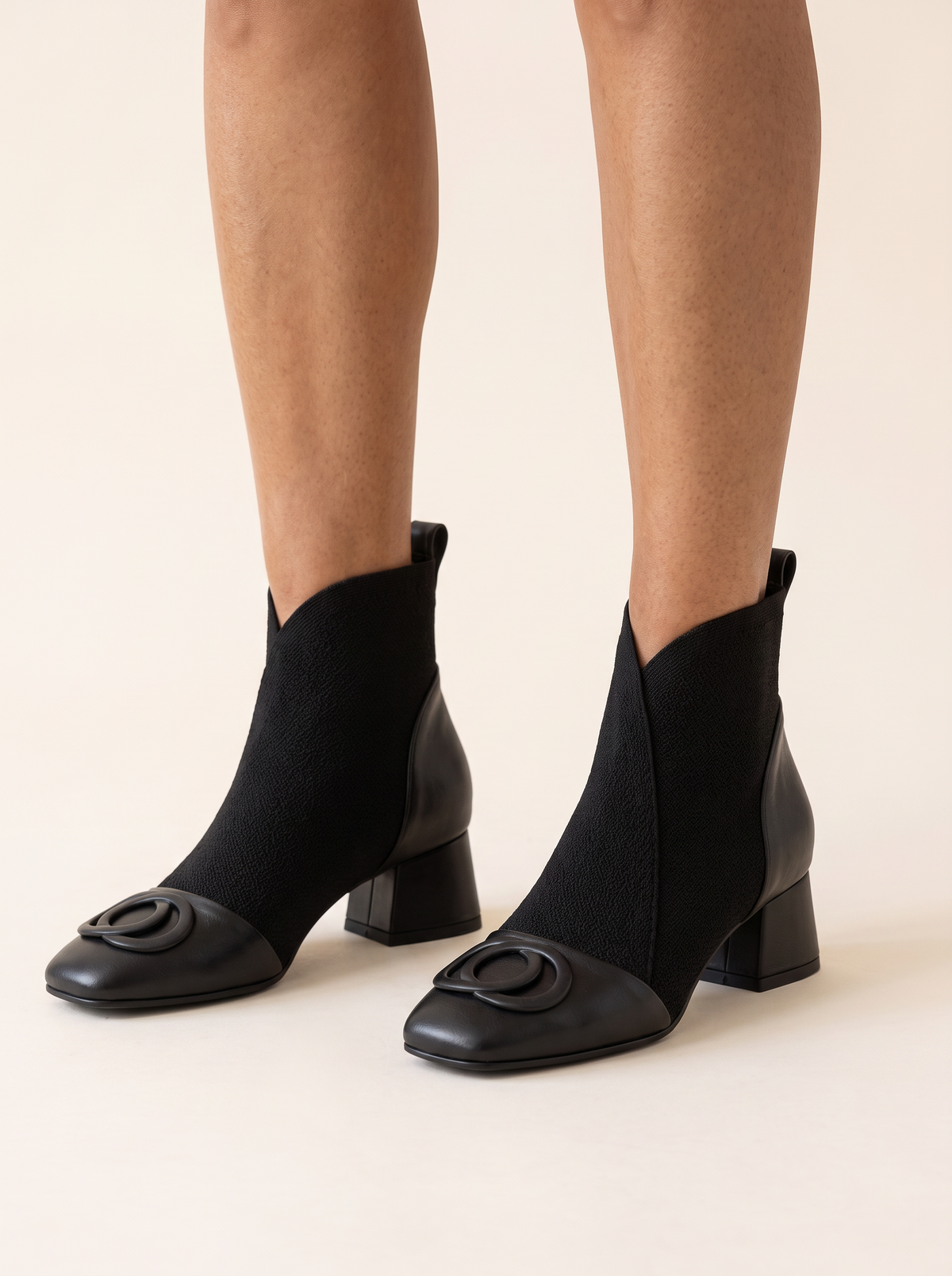 Savannah Leather Look Square Toe Ankle Boots Black front