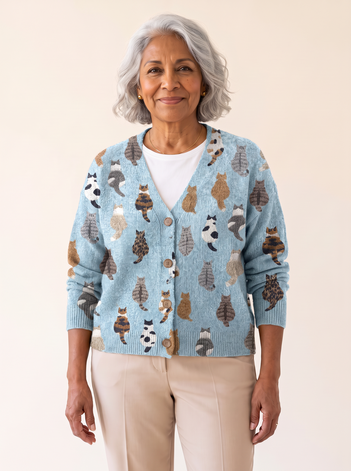 Marianne Cozy Cat Print Cardigan Blue front
