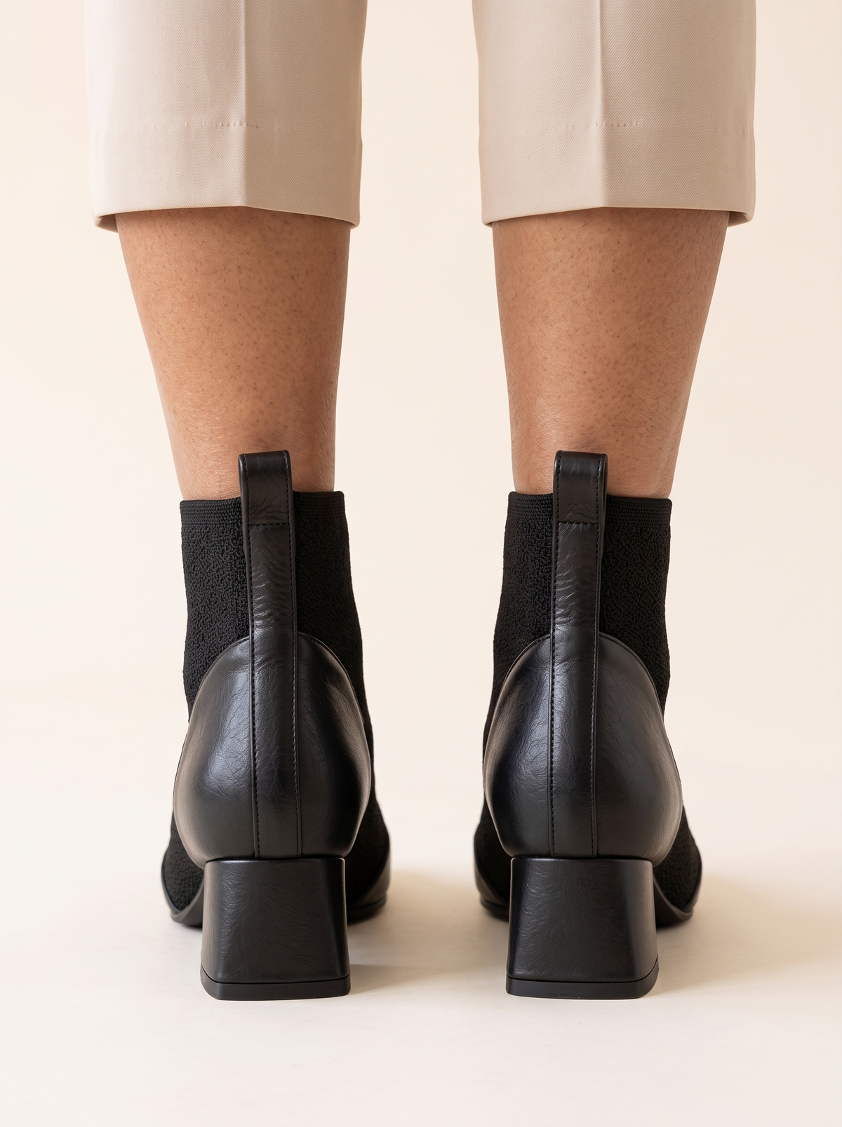Savannah Leather Look Square Toe Ankle Boots Black back
