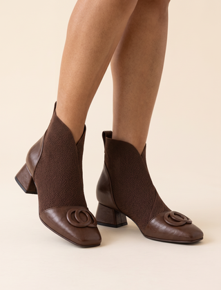 Savannah Leather Look Square Toe Ankle Boots Brown front