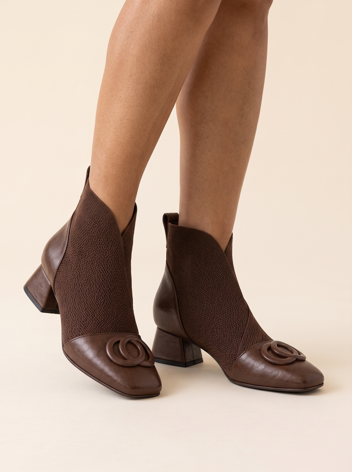 Savannah Leather Look Square Toe Ankle Boots Brown front