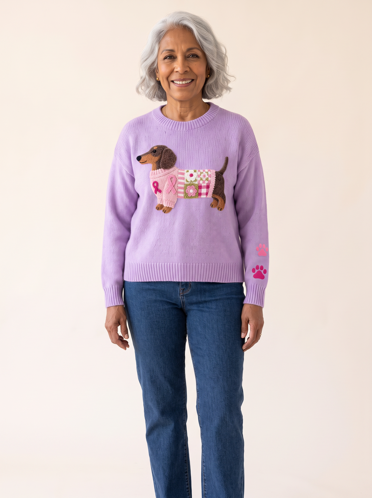Bronagh Dachshund Graphic Knit Sweater Purple front