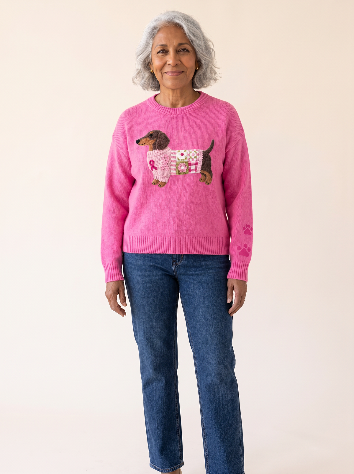 Bronagh Dachshund Graphic Knit Sweater Pink front