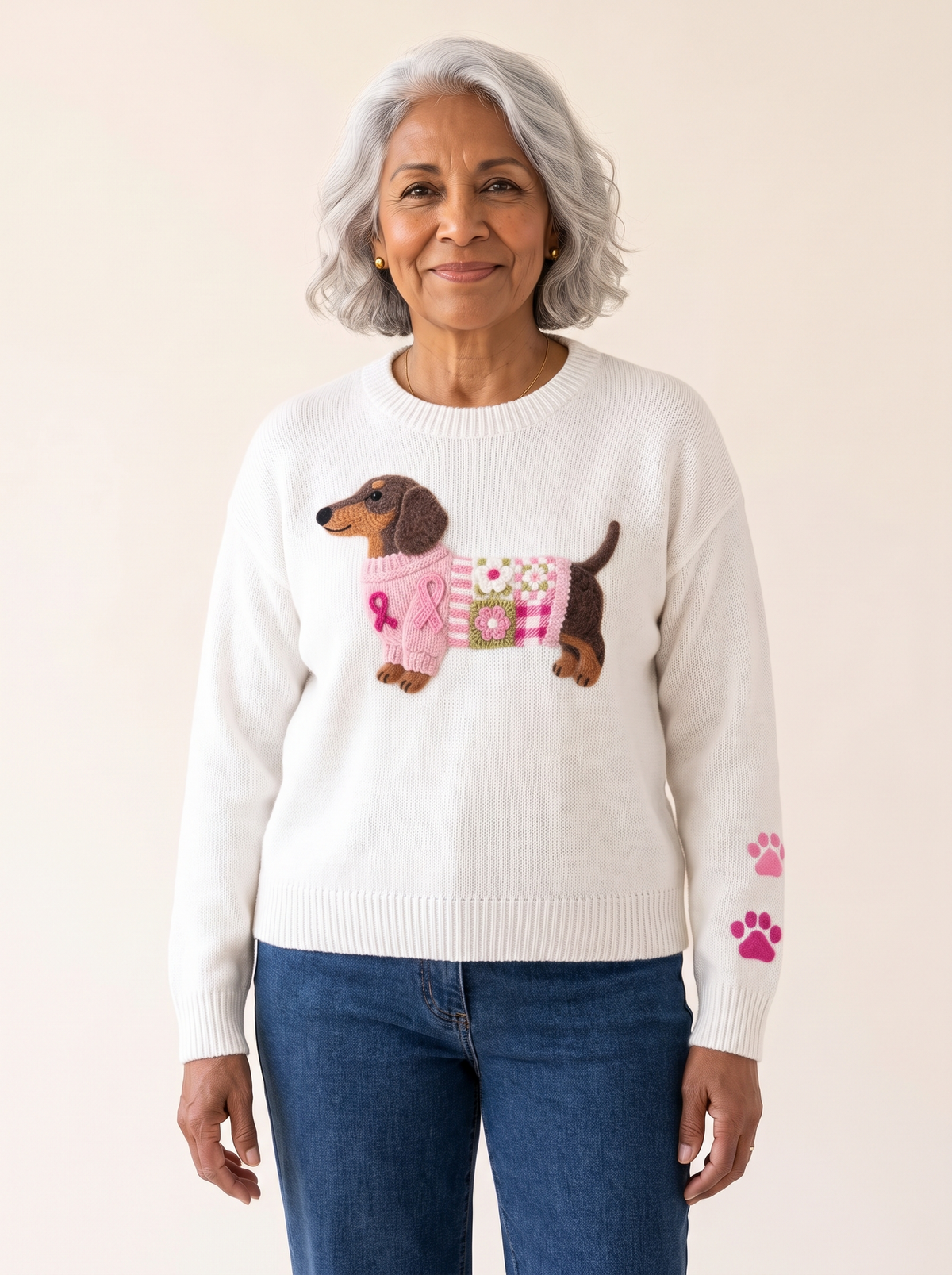 Bronagh Dachshund Graphic Knit Sweater White front