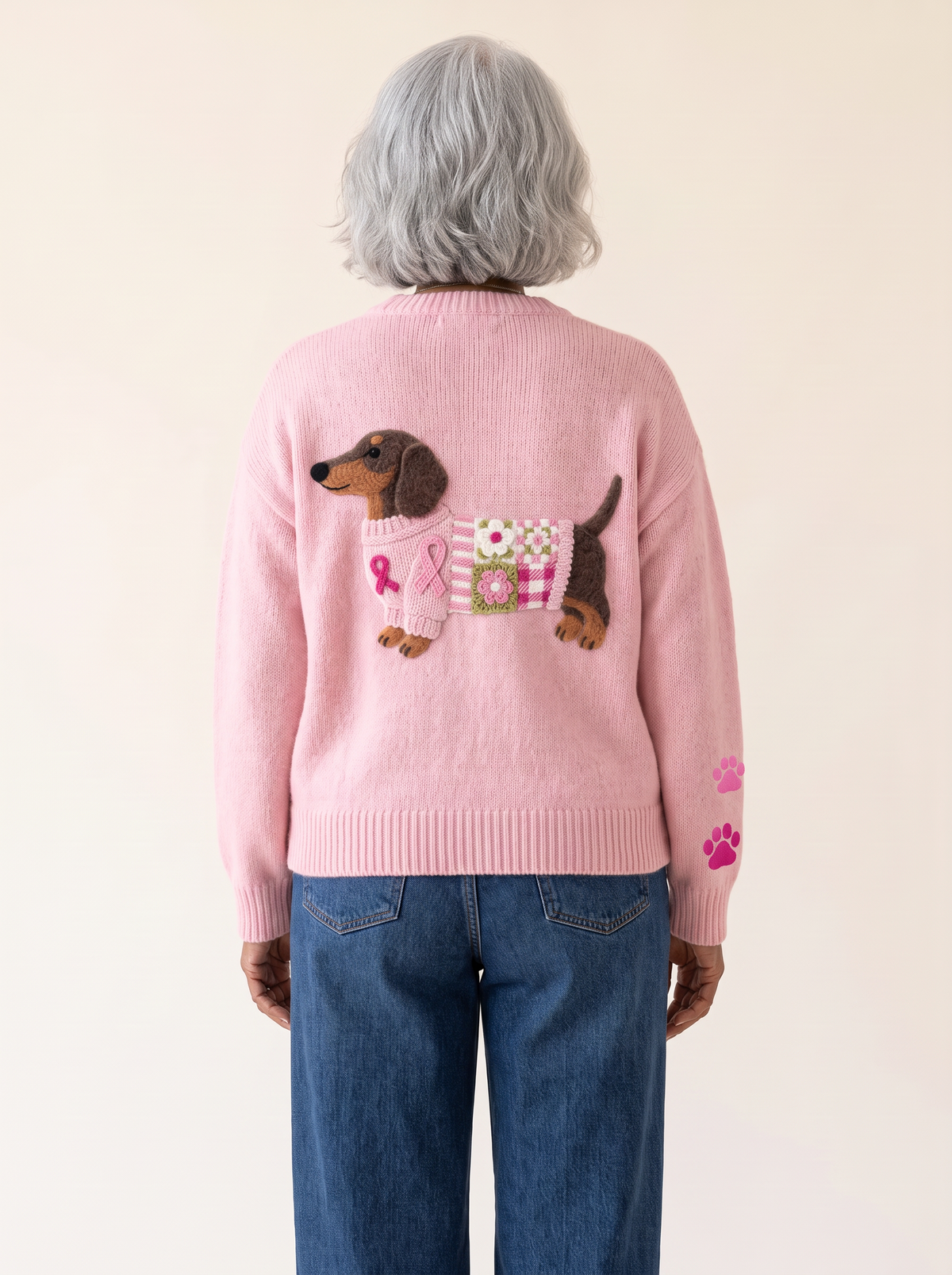 Bronagh Dachshund Graphic Knit Sweater Light Pink back