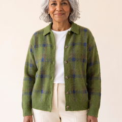Dana Plaid Knit Cardigan in Green