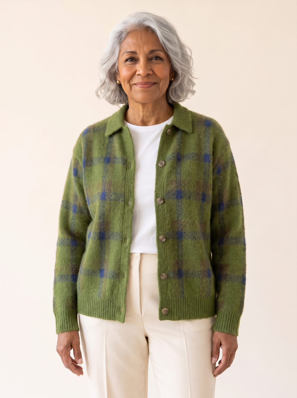Dana Plaid Knit Cardigan in Green