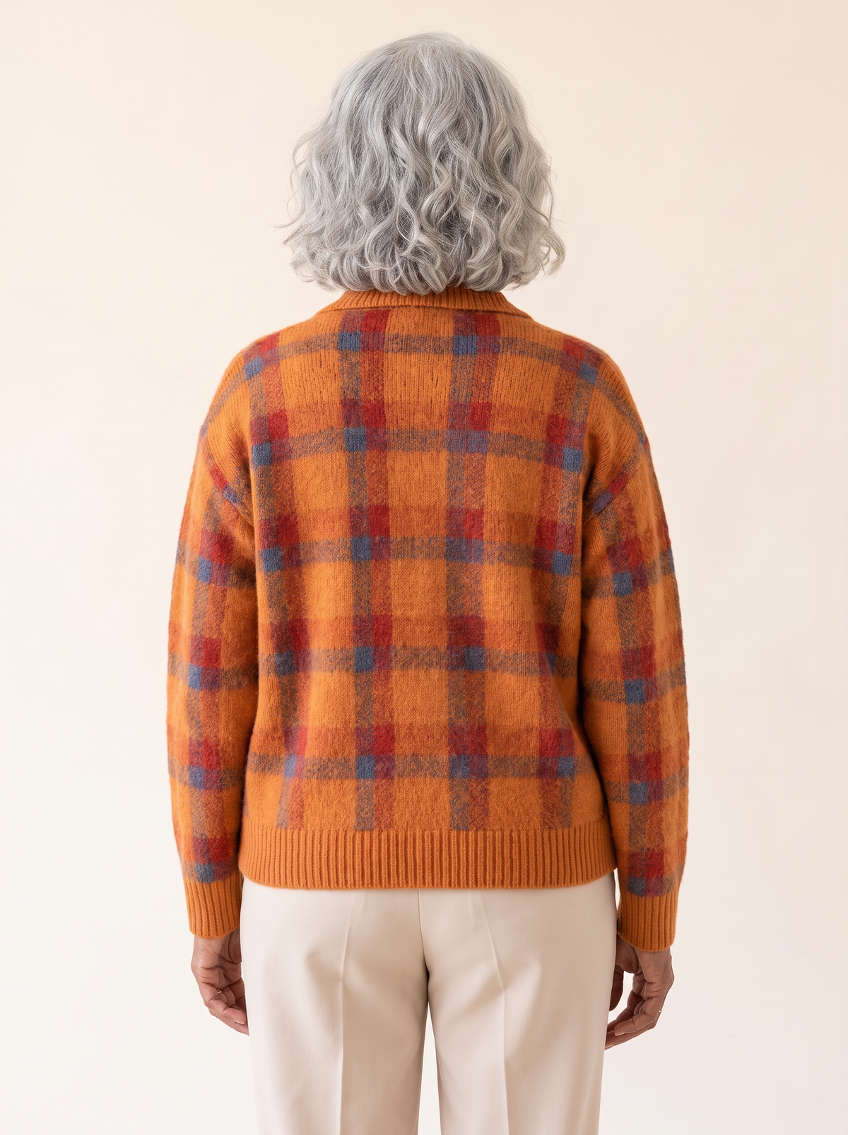 Dana Plaid Knit Cardigan in Orange back view