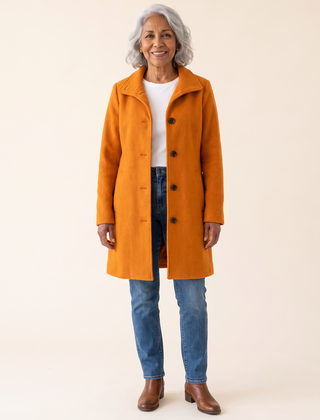 Serena Classic Long Button Coat in Orange