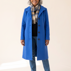 Serena Classic Long Button Coat in Blue