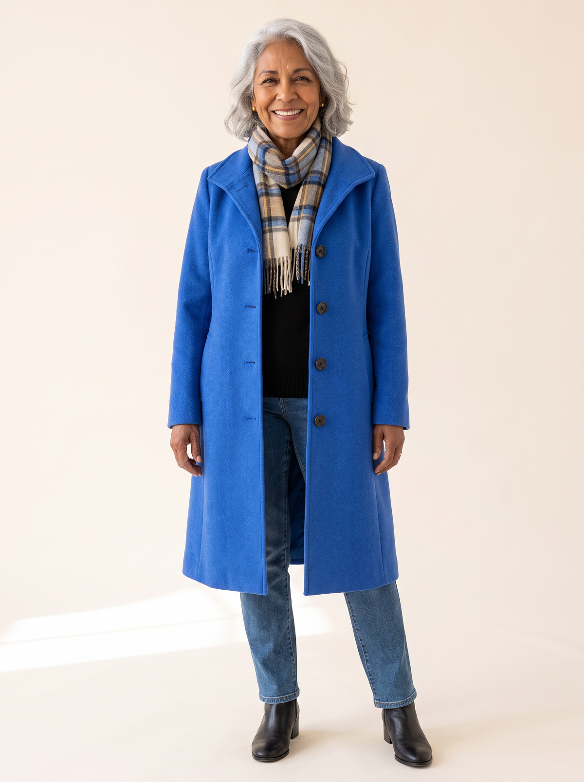 Serena Classic Long Button Coat in Blue