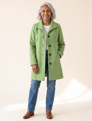 Serena Classic Long Button Coat in Light Green