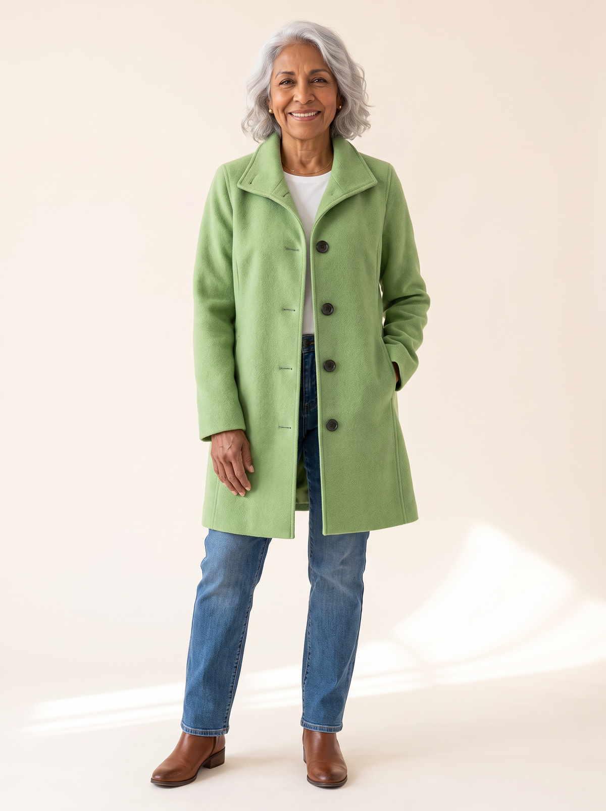 Serena Classic Long Button Coat in Light Green