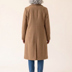 Serena Classic Long Button Coat in Brown back view