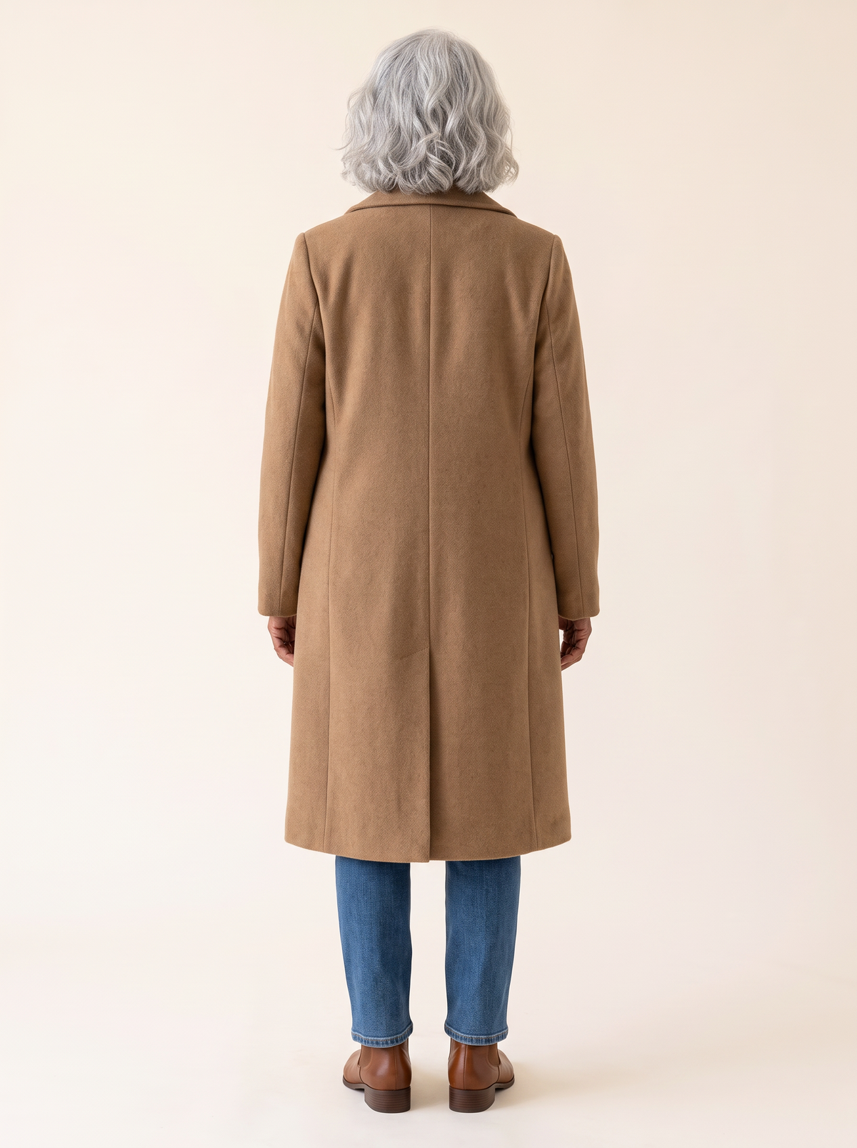 Serena Classic Long Button Coat in Brown back view