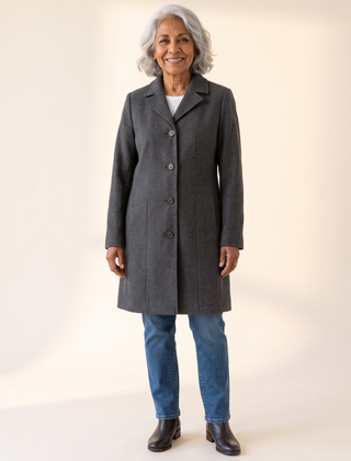 Serena Classic Long Button Coat in Gray