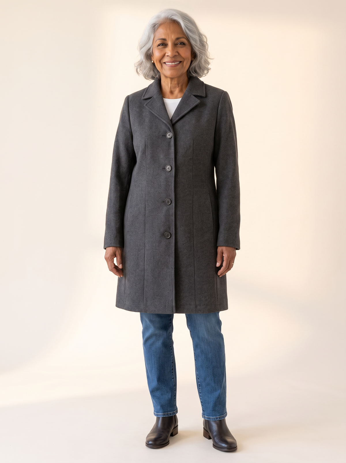 Serena Classic Long Button Coat in Gray